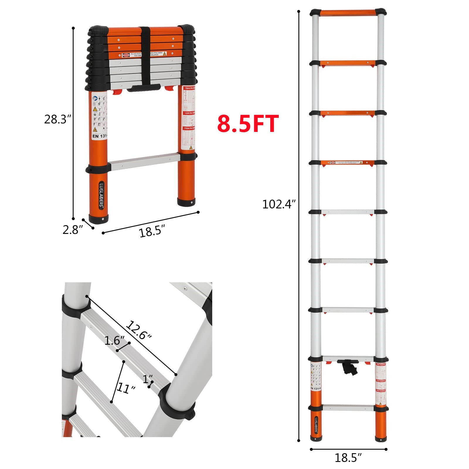Multi-Use Telescoping Ladder Aluminum Extension Ladder One-Button Retraction 330 Lb Capacity