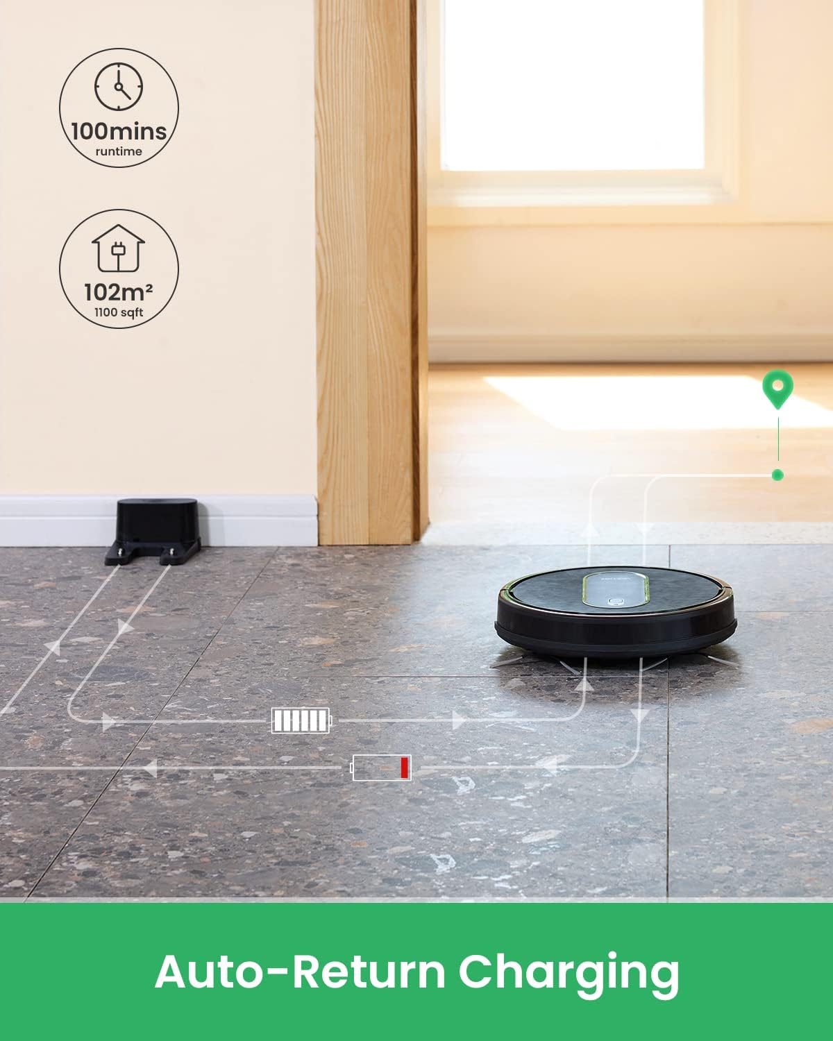 Vactidy T6 Robot Vacuum, Slim, Quiet, Automatic Self-Charging Robotic Vacuum Cleaner, Daily Schedule Cleaning, 2.4GHz WiFi/App/Alexa/Siri Control, Good for Pet Hair, Hard Floor and Low Pile Carpet