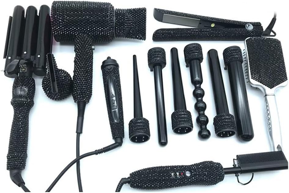 Diamond Hair Curler Ceramic Curling Iron Styling Tools Set Bling Hair Straightener Hot Comb Set (Clear AB)