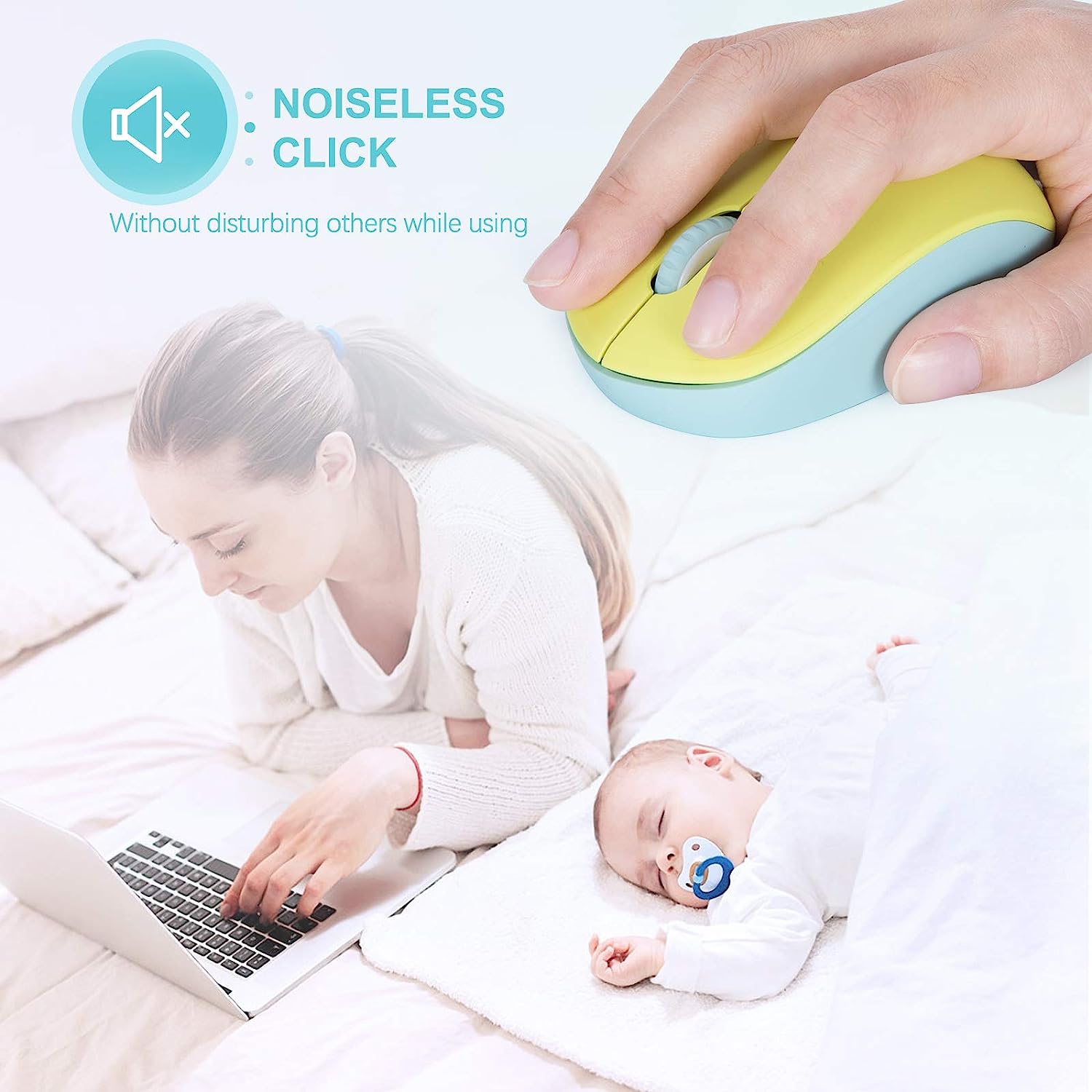 seenda Wireless Mouse, 2.4G Noiseless Mouse with USB Receiver - Portable Computer Mice for PC, Tablet, Laptop with Windows System - Mint Green