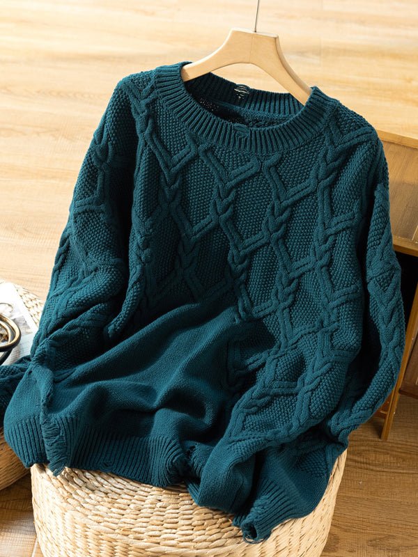 100% Natural Fabric Crew Neck Pullover Casual Knitted Sweater