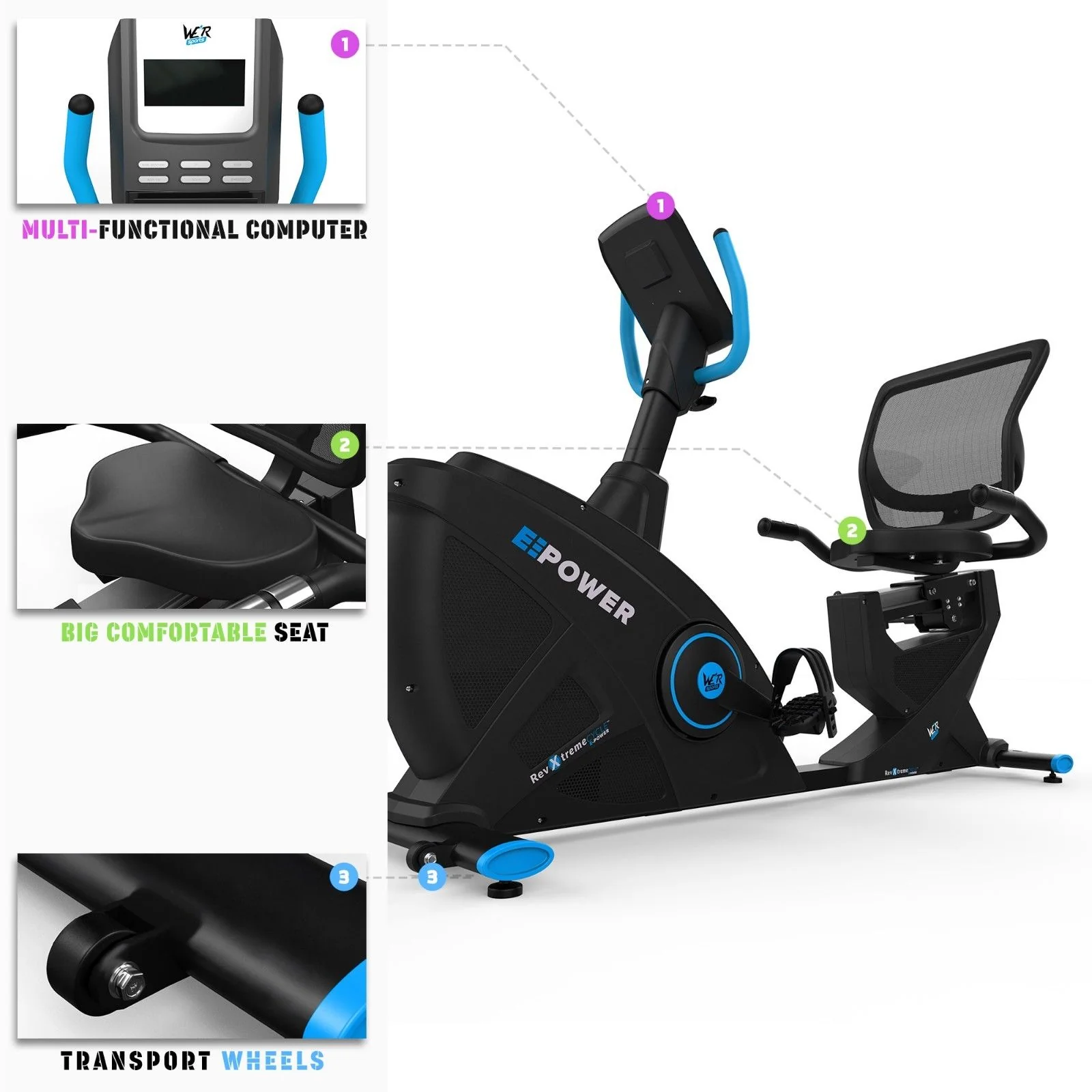 E-Power Cardio Reclining Exercise Bike Machine Magnetic Cycle Fitness