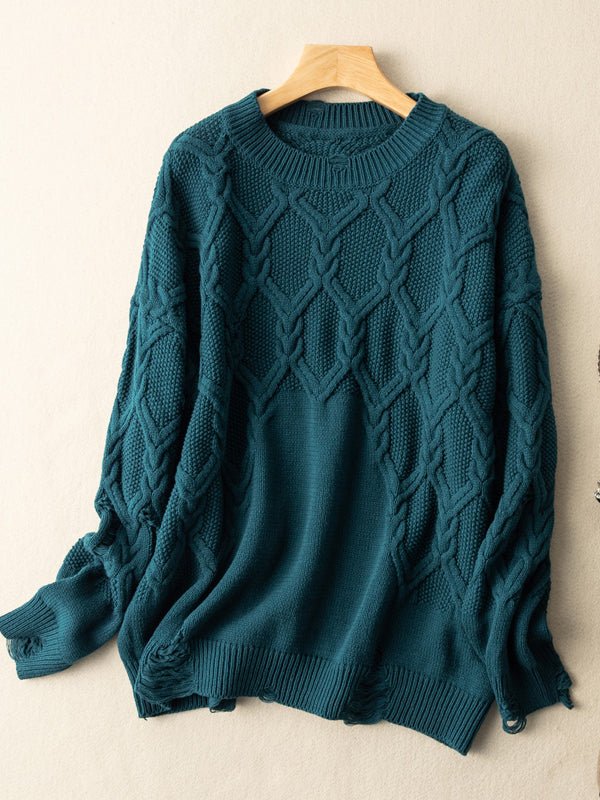 100% Natural Fabric Crew Neck Pullover Casual Knitted Sweater