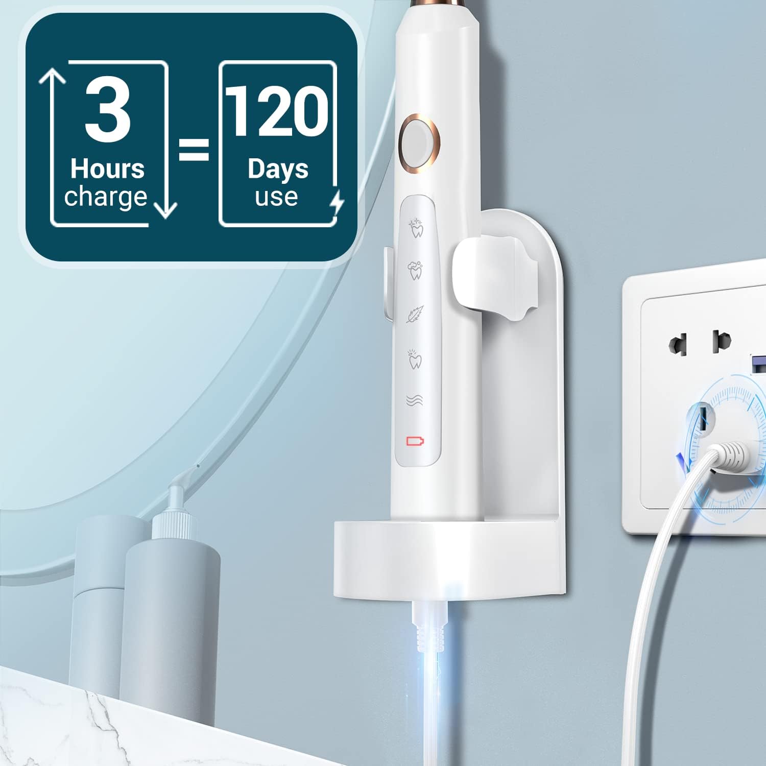 Sonic Electric Toothbrush for Adults - Rechargeable Electric Toothbrushes with 8 Brush Heads, & Travel Case,Teeth Whitening , Power Electric Toothbrush with Holder, Once Charge for 120 Days - H8 Pink