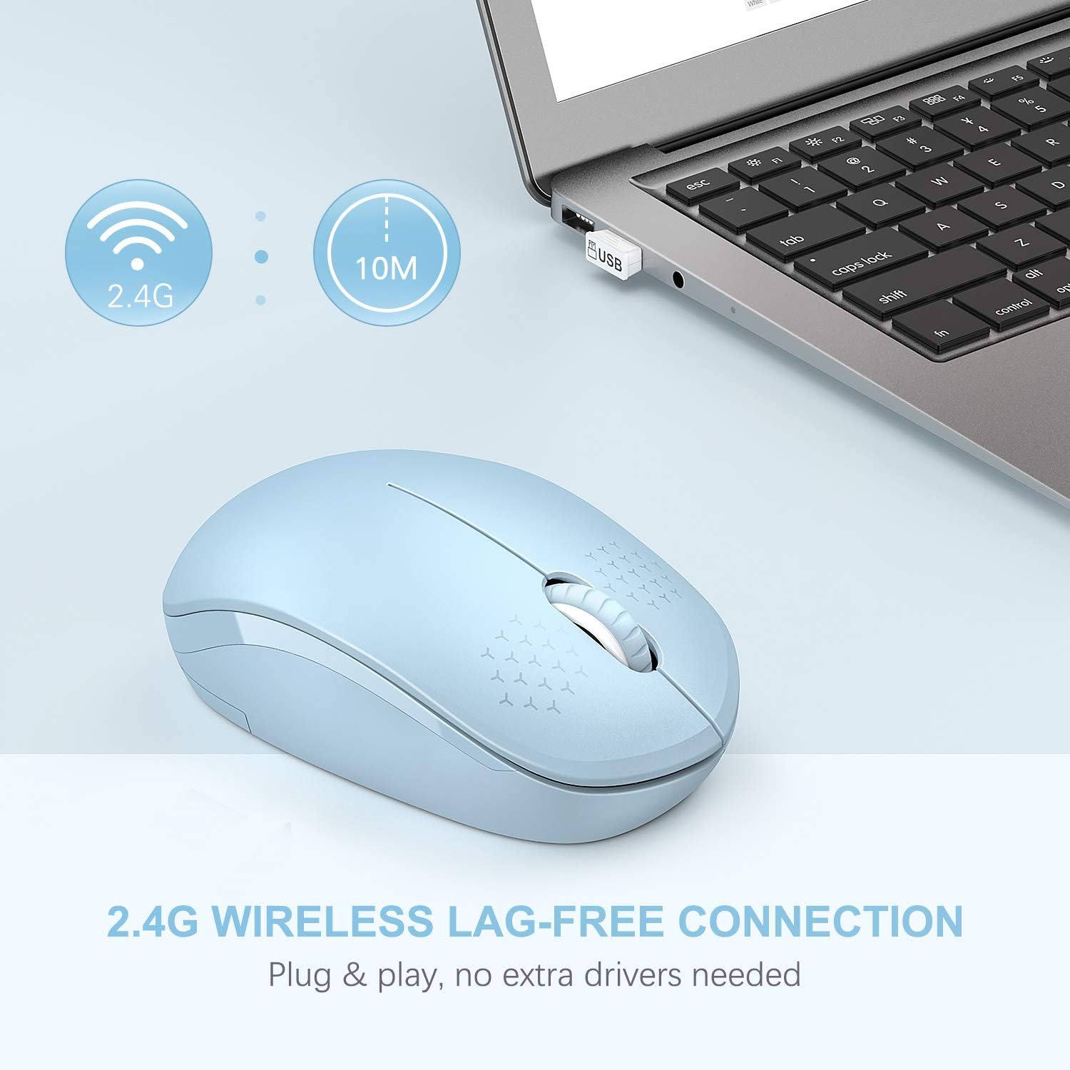 seenda Wireless Mouse, 2.4G Noiseless Mouse with USB Receiver - Portable Computer Mice for PC, Tablet, Laptop with Windows System - Mint Green