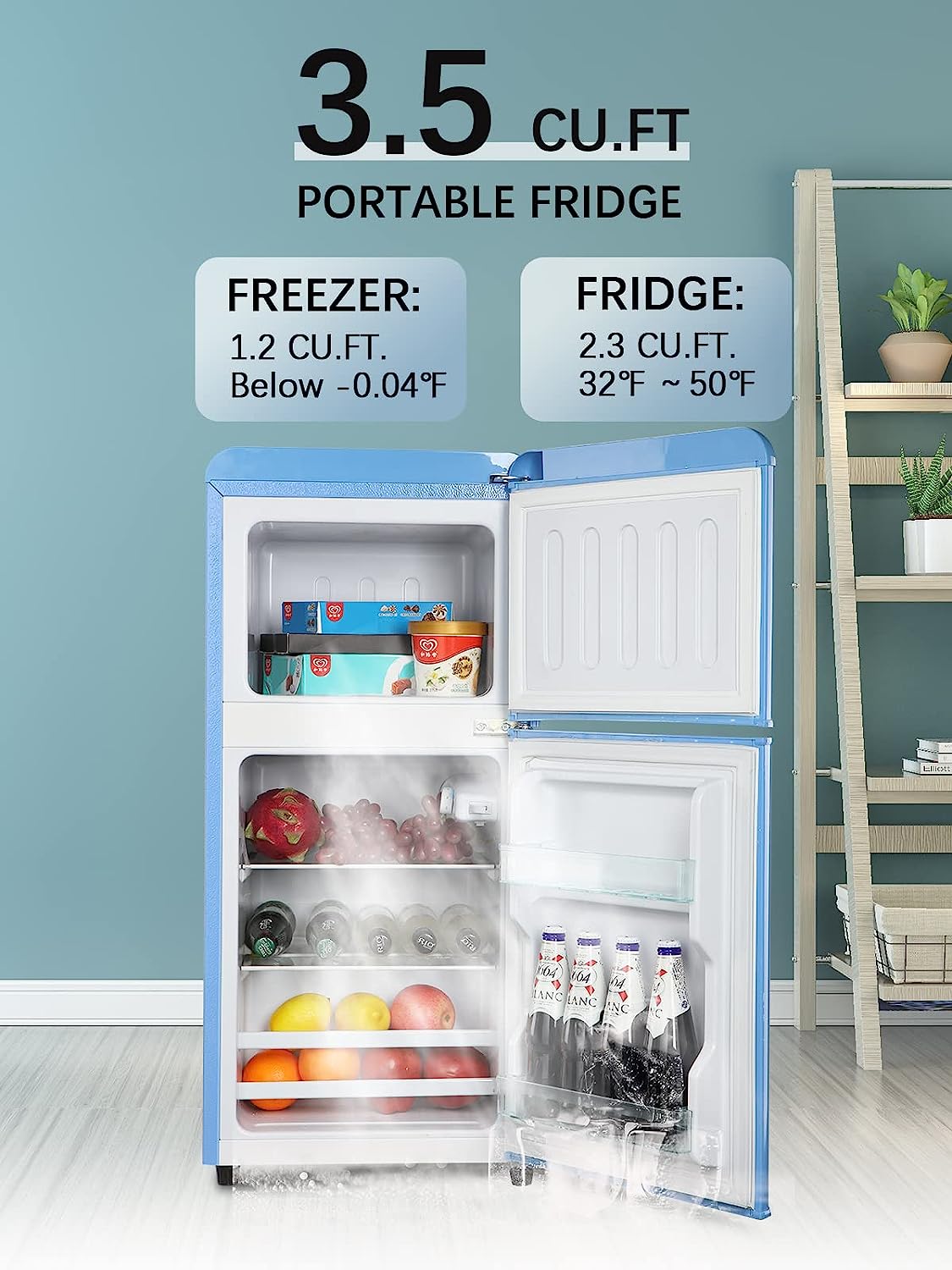 KRIB BLING Mini Fridge with Freezer on Top, 3.5 Cu.Ft Compact Refrigerator with 7 Levels Adjustable Thermostat, Small Fridge for Dorm, Office, RV Camping, Silver