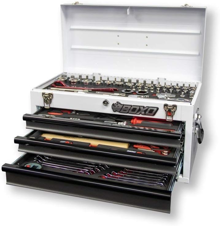 BOXO USA Heavy Duty Toolbox 103 Piece MotoBox Tool Box with Locking System (Black)