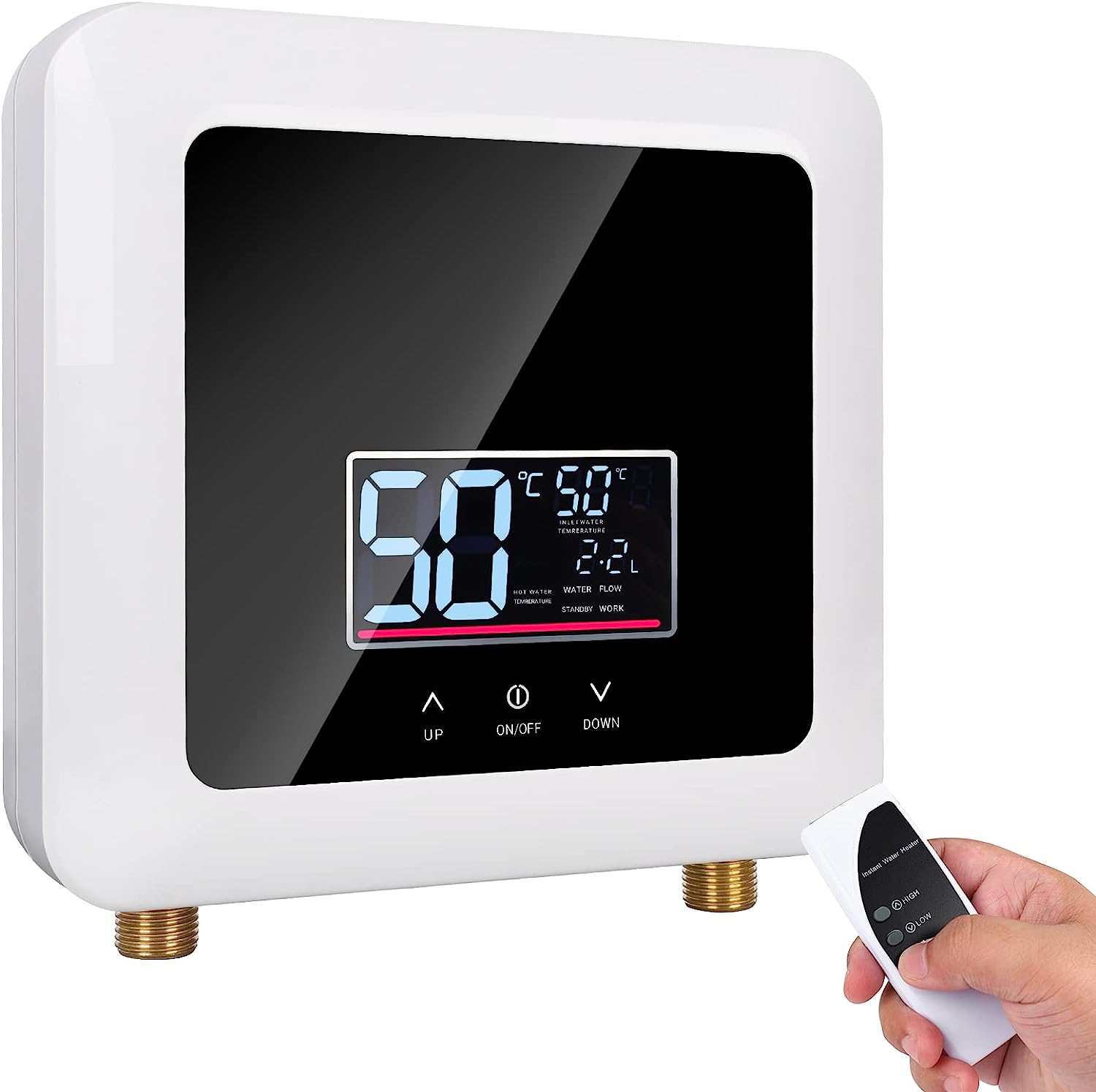 Tankless Water Heater Electric 5500W 110V,Constant Temperature Instant Hot Water Heater with Remote Control Digital Display RV water heater for Home Kitchen Indoor(White)(Can't Use Socket)