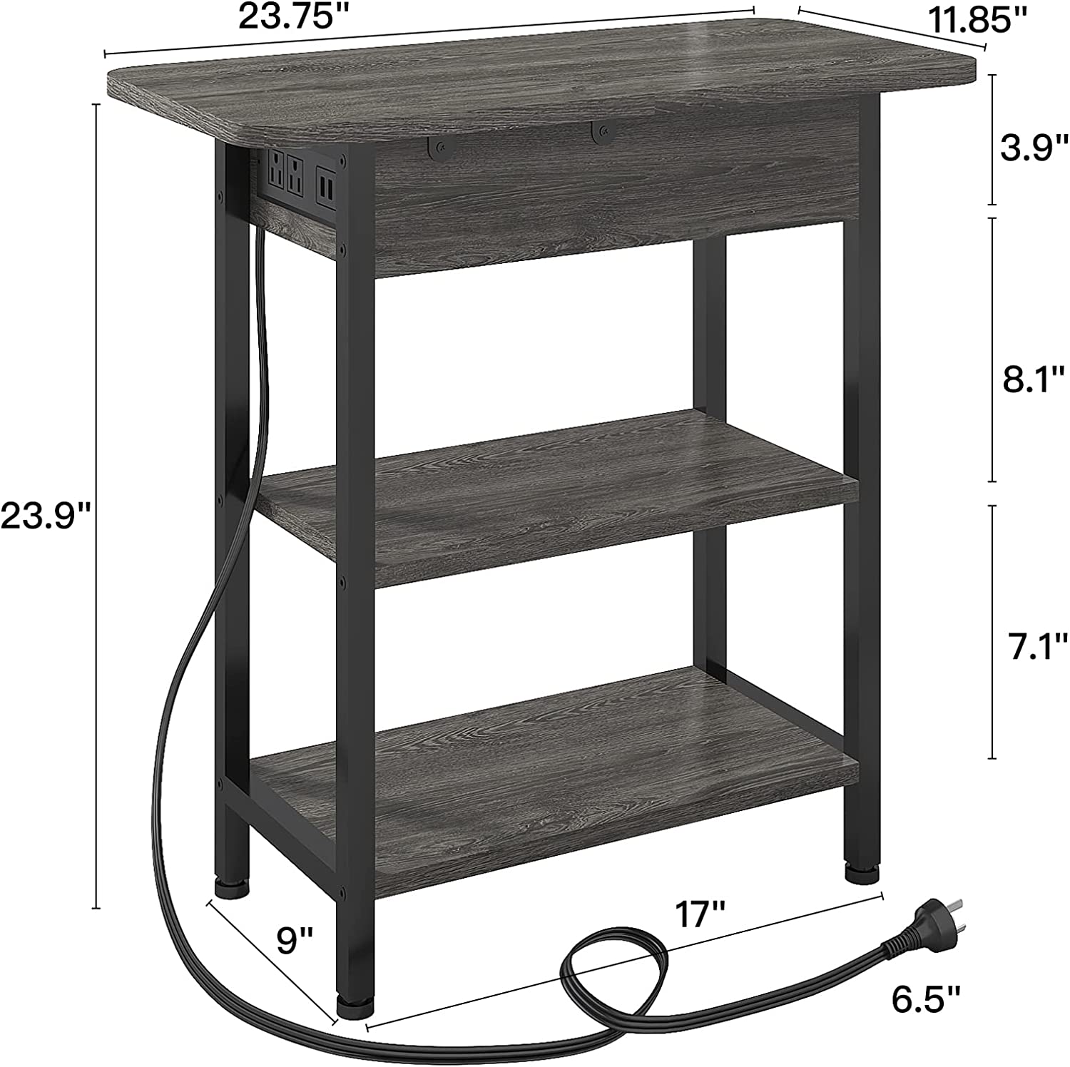 End Table with Charging Station, Flip Top Side Table with USB Ports and Outlets, Nightstand for Small Spaces, Bedside Tables with Storage Shelf for Living Room, Bedroom