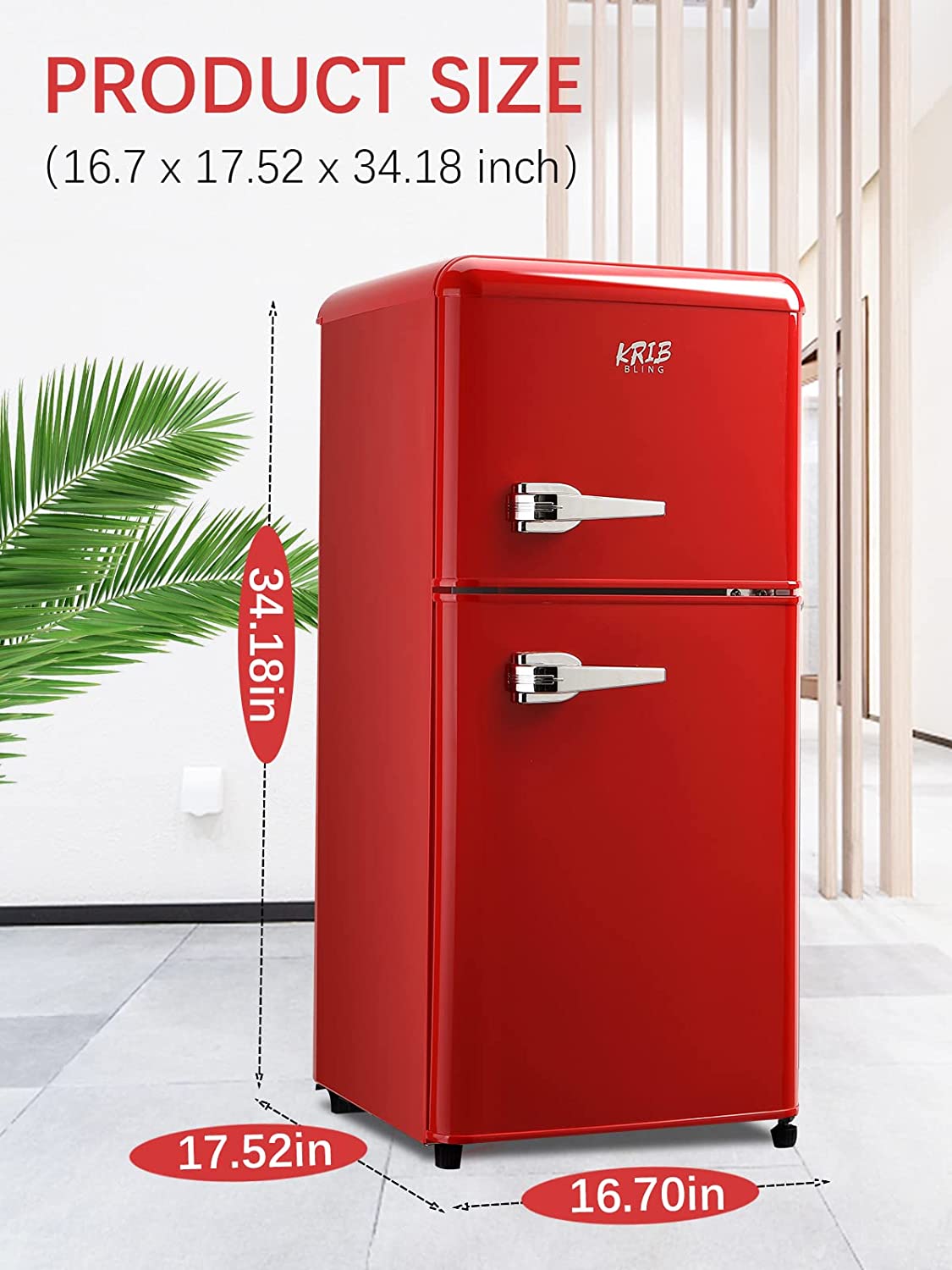 KRIB BLING Mini Fridge with Freezer on Top, 3.5 Cu.Ft Compact Refrigerator with 7 Levels Adjustable Thermostat, Small Fridge for Dorm, Office, RV Camping, Silver