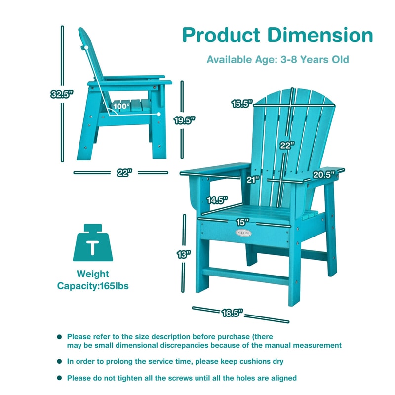Patio Kids Adirondack Chair Outdoor Chair with Ergonomic Backrest