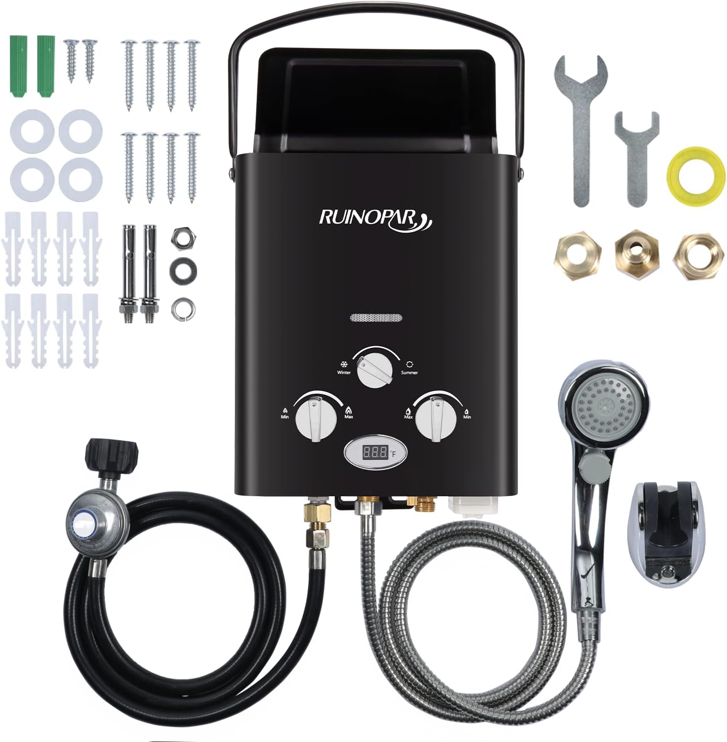 Portable Water Heater Propane Tankless - 6L 1.58GPM RV on demand Hot Gas Outdoor Digital Display Water Heater for Camping ,Boat,Cabins