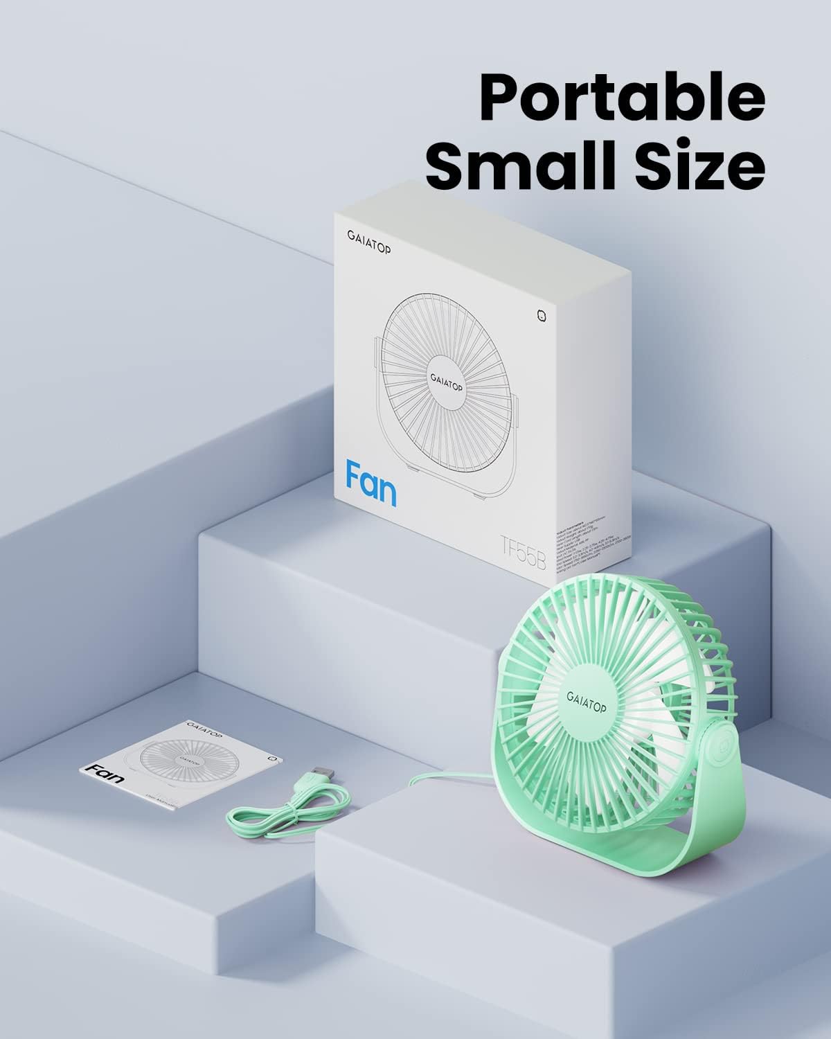 Gaiatop USB Desk Fan, 3 Speeds Portable Small Fan with Strong Airflow, 5.5 Inch Quiet Table Fan, 90° Rotate Personal Cooling Fan For Bedroom Home Office Desktop Travel (Black)