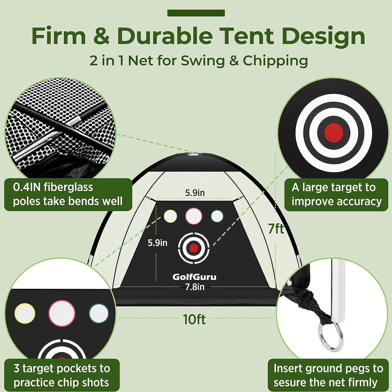 Golfguru Golf Net,-10x7ft All in 1 Golf Practice Net