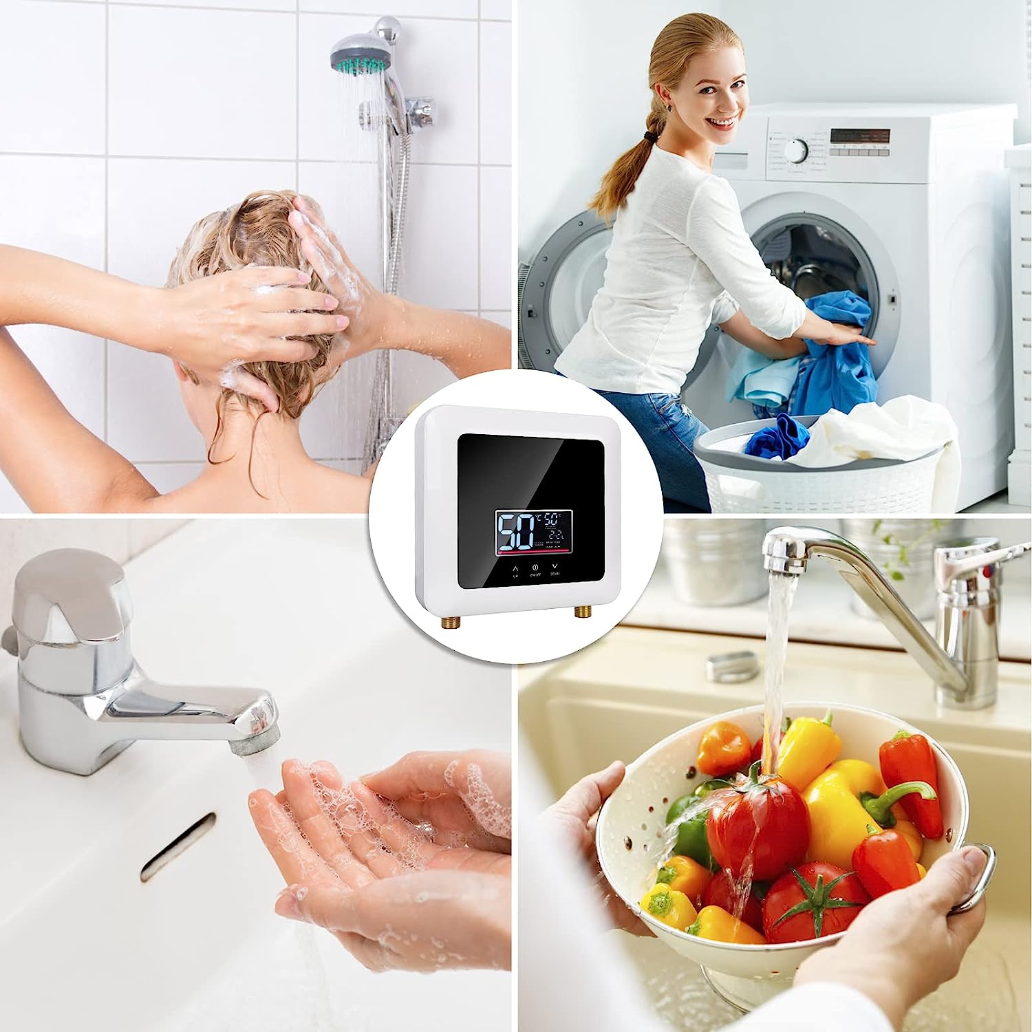 Tankless Water Heater Electric 5500W 110V,Constant Temperature Instant Hot Water Heater with Remote Control Digital Display RV water heater for Home Kitchen Indoor(White)(Can't Use Socket)