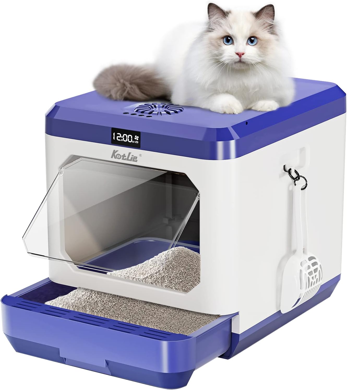 Smart Odor Removal Cat Litter Box, Covered Kitty Litter Box Extra Large Space, Enclosed Litter Box with Lid for Multiple Indoor Cats, Easy Clean, and Assemble, Includes Scoop and Mat