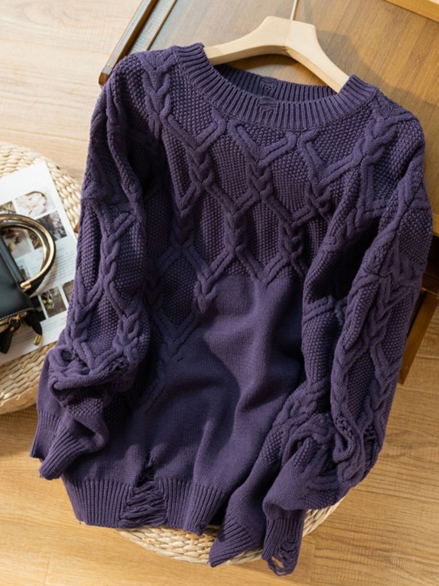 100% Natural Fabric Crew Neck Pullover Casual Knitted Sweater