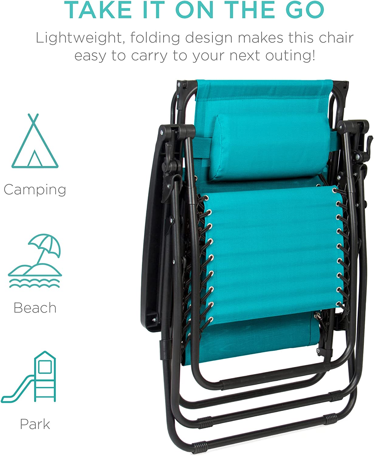 Folding Zero Gravity Outdoor Recliner Patio Lounge Chair w/Adjustable Canopy Shade, Headrest, Side Accessory Tray, Textilene Mesh - Beige