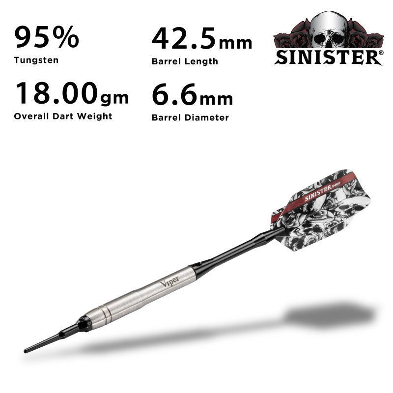 Viper Sinister Darts 95% Tungsten Soft Tip Darts Grooved Barrel 18 Grams