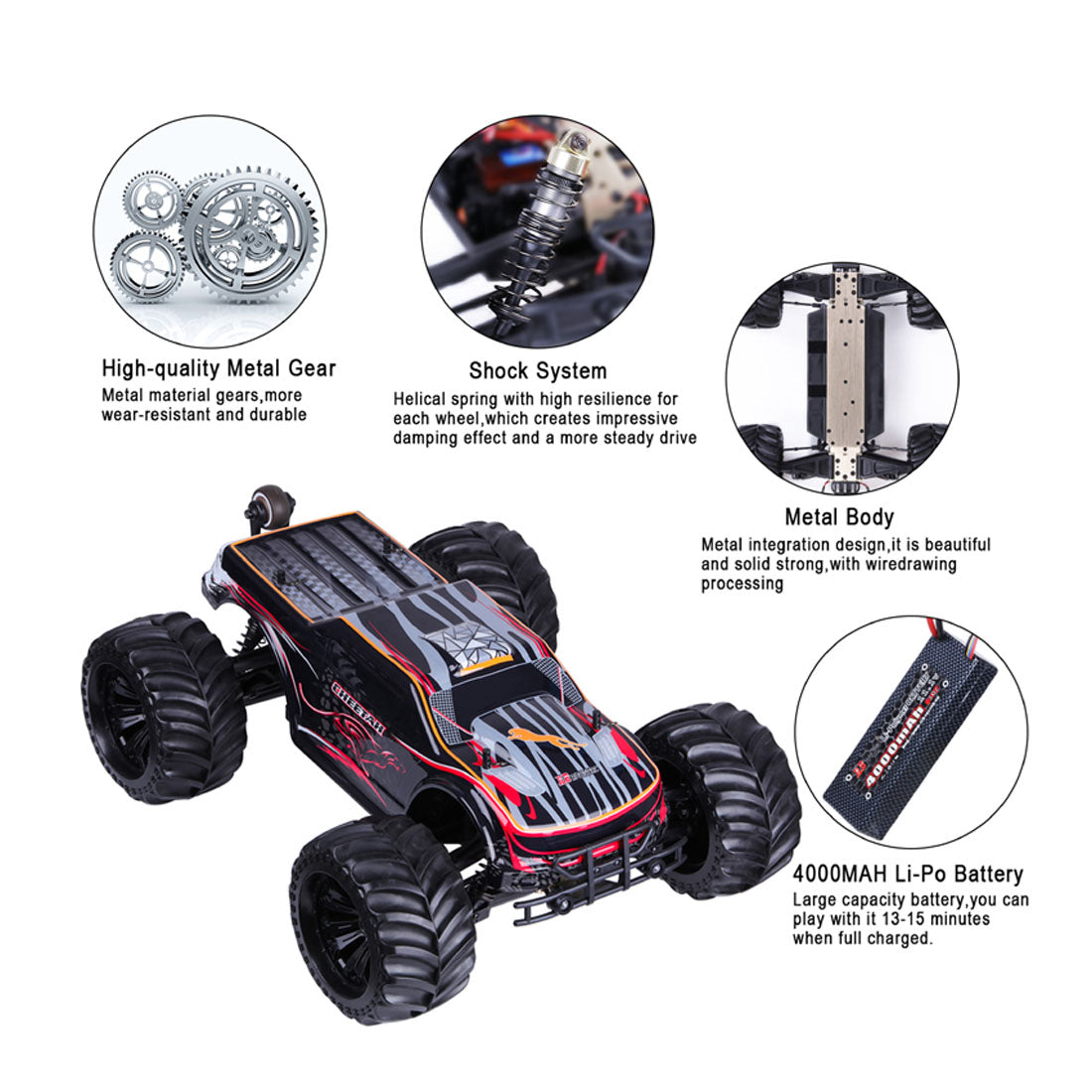 JLB Racing 11101 1:10 4WD 2.4G 80A RC Car Splashproof Flip Brushless Monster Remote Control Truck- RTR