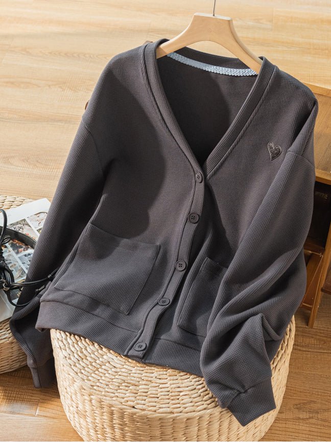 100% Natural Fabric V Neck Casual Cardigan Coat