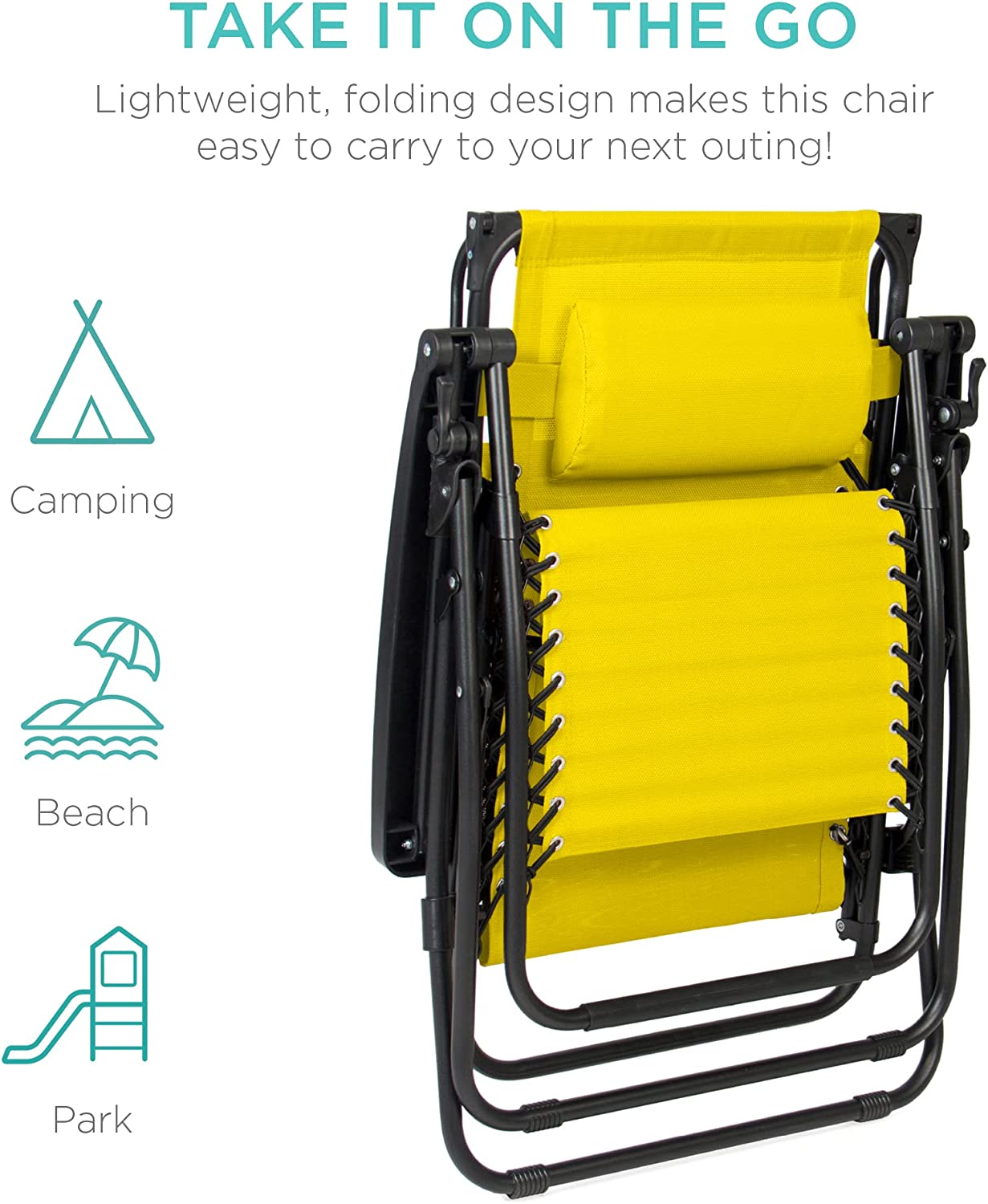 Folding Zero Gravity Outdoor Recliner Patio Lounge Chair w/Adjustable Canopy Shade, Headrest, Side Accessory Tray, Textilene Mesh - Beige