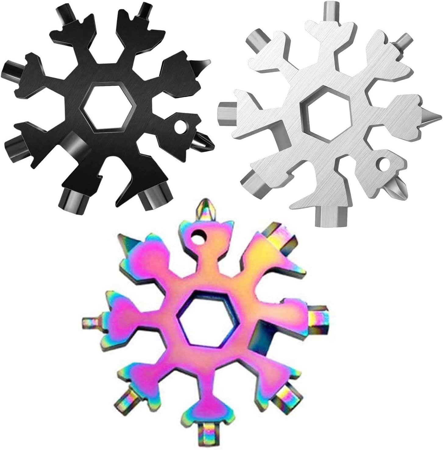 3 Pack Snowflake 18-in-1 Multi Tool, Stainless Steel Snowflake Bottle Opener/Flat Phillips Screwdriver Kit/Wrench, Durable and Portable to Take