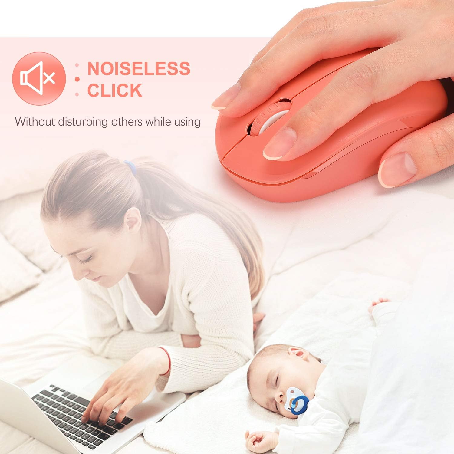 seenda Wireless Mouse, 2.4G Noiseless Mouse with USB Receiver - Portable Computer Mice for PC, Tablet, Laptop with Windows System - Mint Green