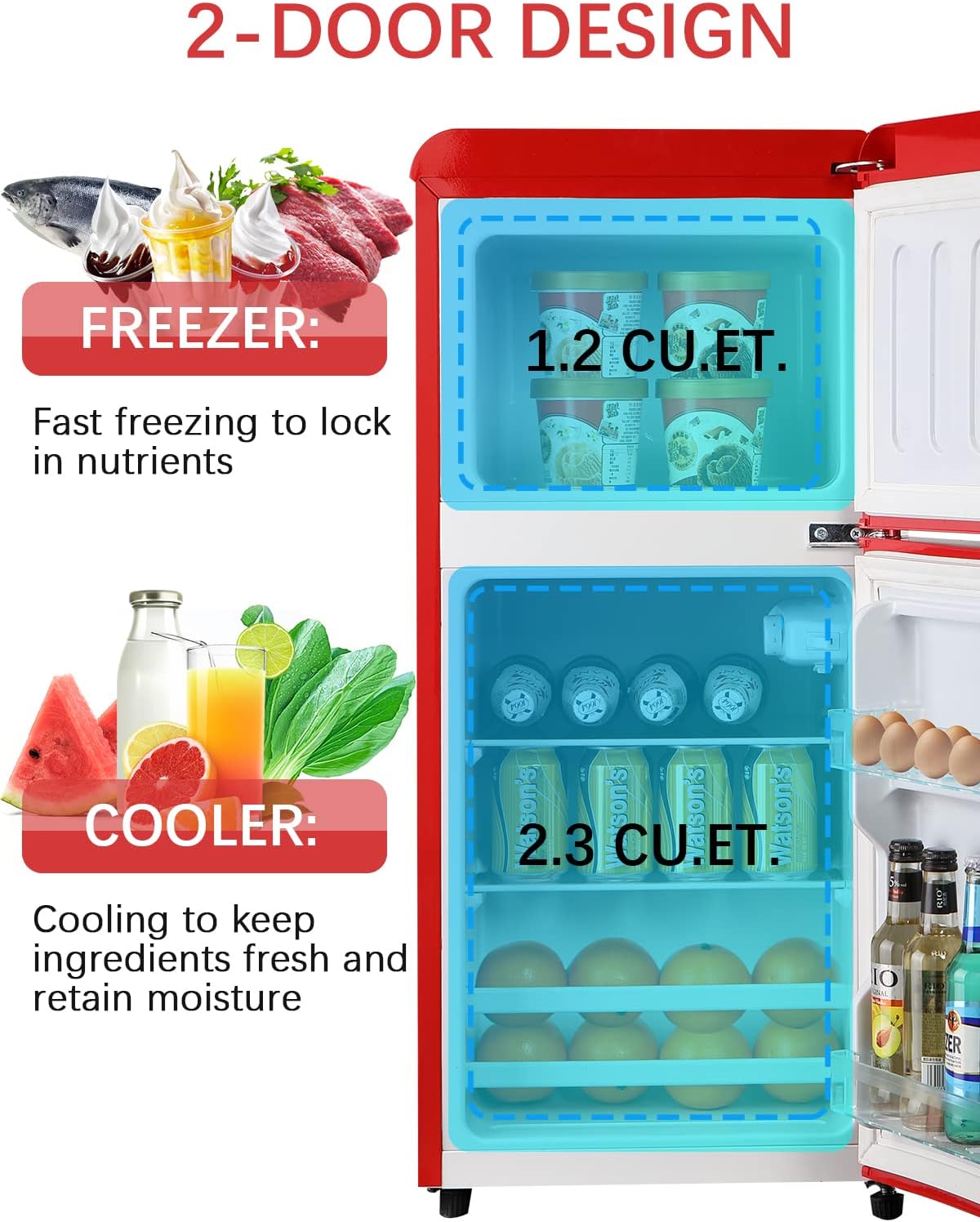 KRIB BLING Mini Fridge with Freezer on Top, 3.5 Cu.Ft Compact Refrigerator with 7 Levels Adjustable Thermostat, Small Fridge for Dorm, Office, RV Camping, Silver