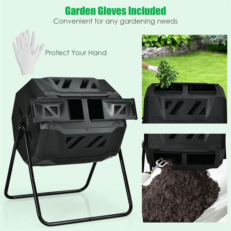 43 Gallon Outdoor Dual Rotating Chamber Compost Tumbler