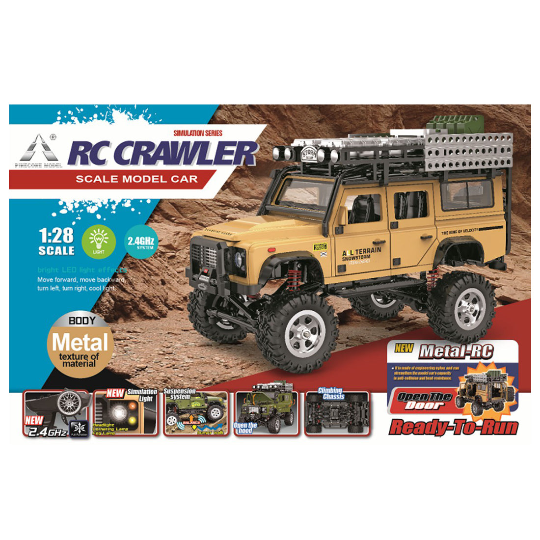 1/28 RC Climbing Car 2.4G 4WD RC Electric Car Mini Alloy Off-road Climbing Car with LED Car Lamp