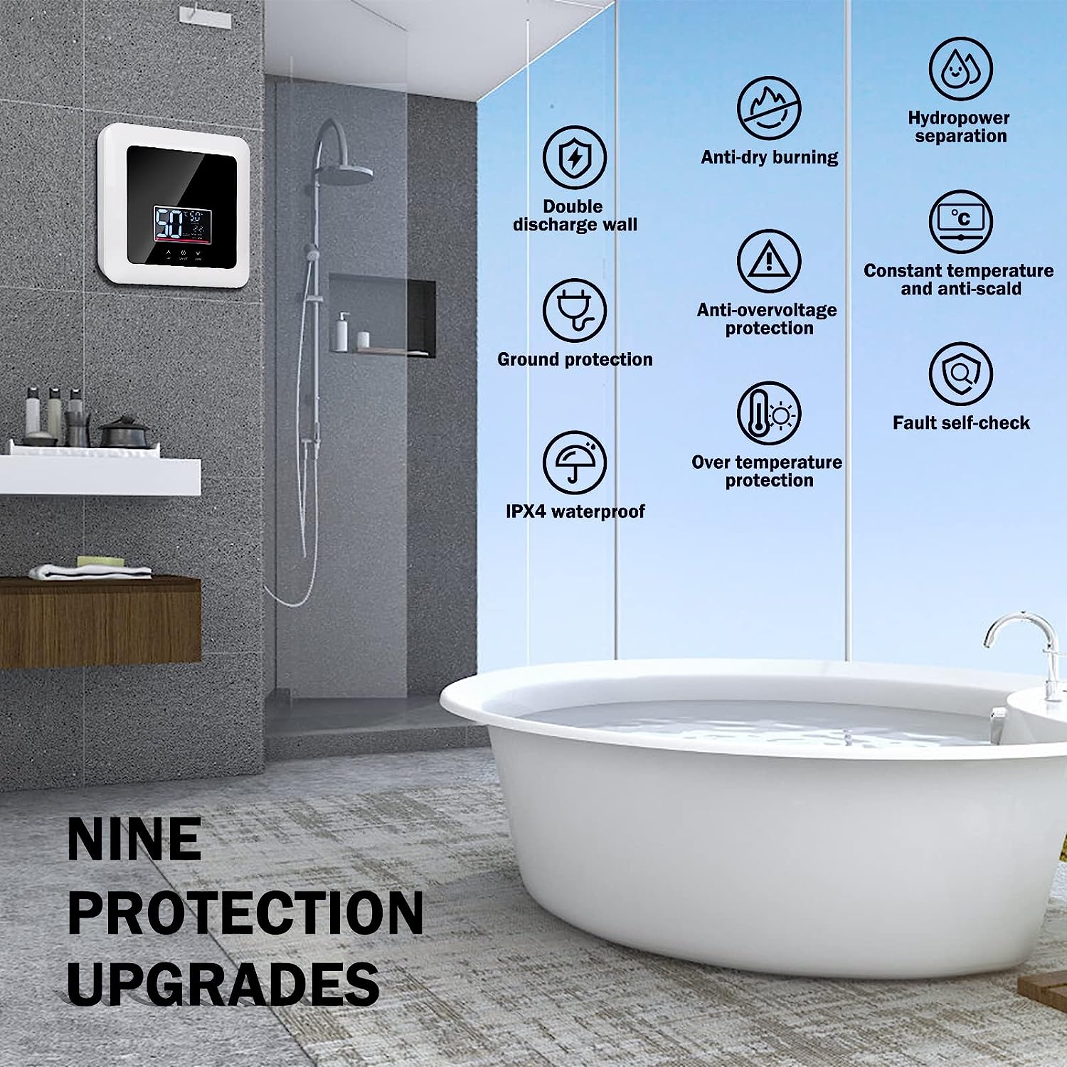 Tankless Water Heater Electric 5500W 110V,Constant Temperature Instant Hot Water Heater with Remote Control Digital Display RV water heater for Home Kitchen Indoor(White)(Can't Use Socket)