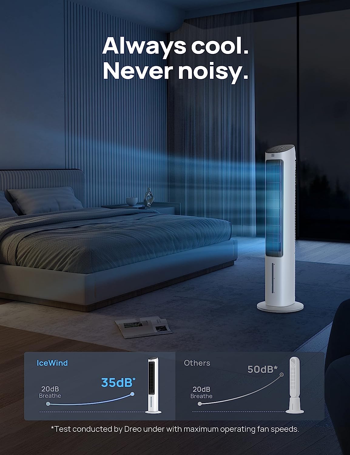 Dreo Evaporative Air Cooler, 40” Cooling Fans that Blow Cold Air, 2023 Upgrade with 80° Oscillating, Removable Water Tank, Ice Packs, Remote Control, 4 Speeds, 7H Timer, Swamp Cooler for Bedroom