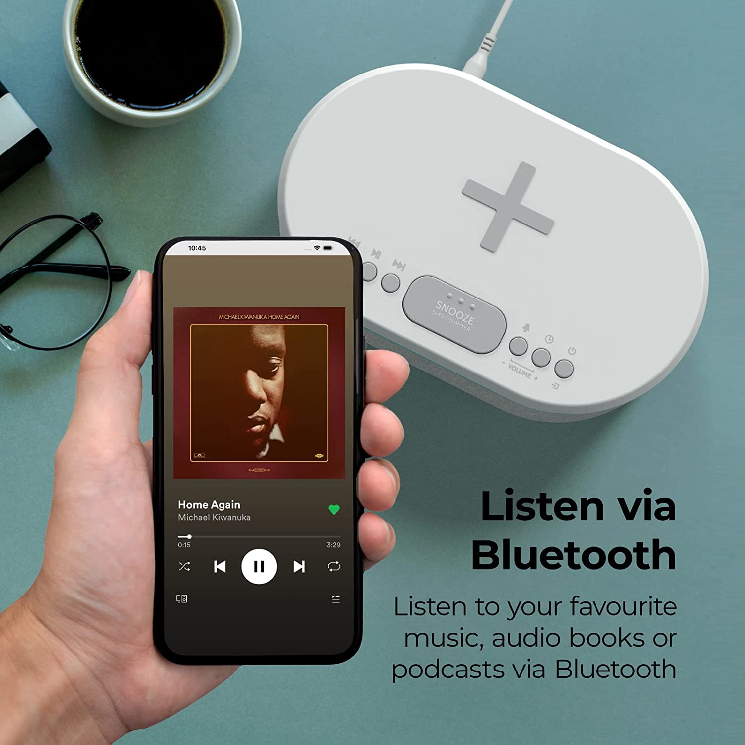 i-box Bedside Radio Alarm Clock with USB Charger, Bluetooth Speaker, QI Wireless Charging, Dual Alarm Dimmable LED Display (Grey)