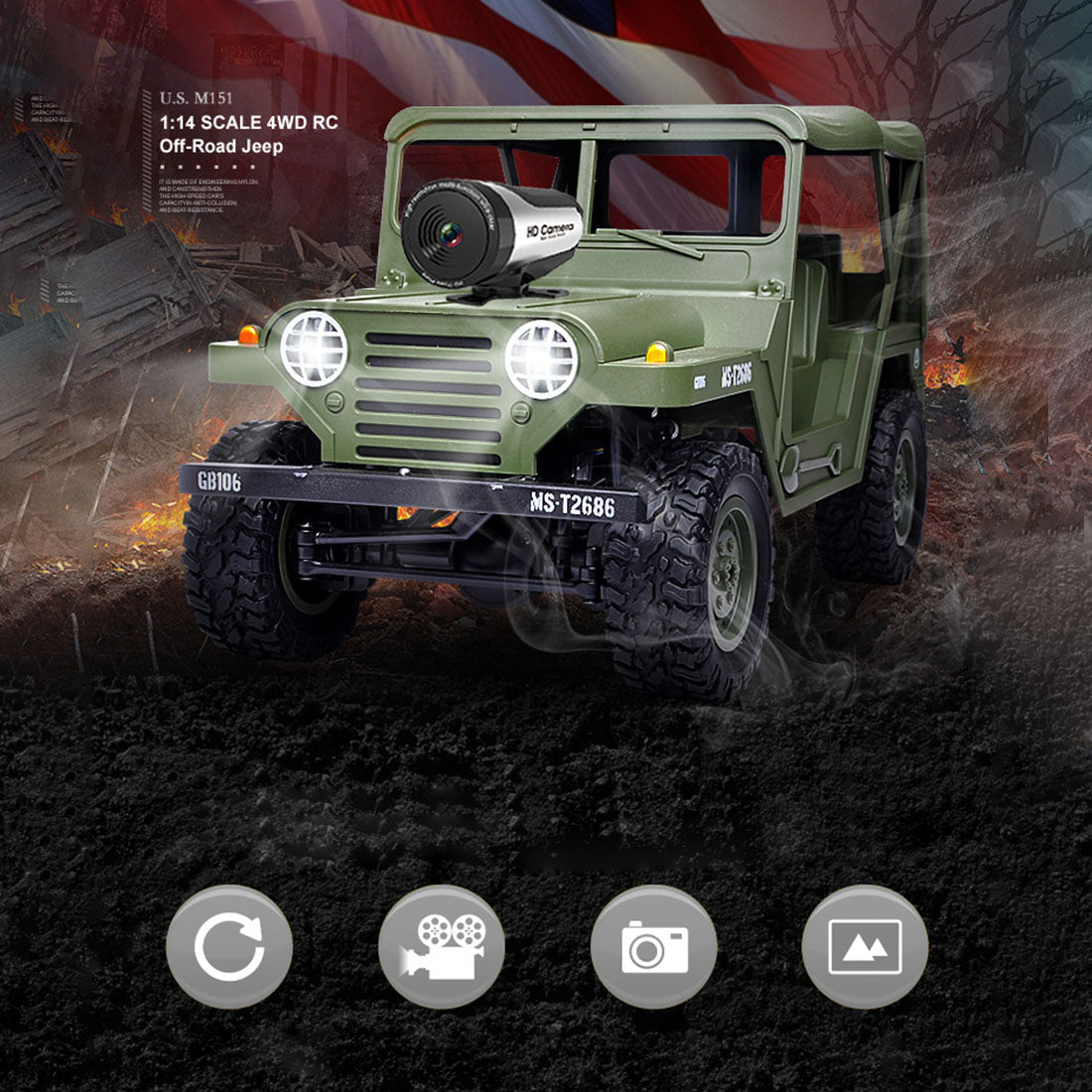 SUBOTECH BG1522 1:14 2.4G Electric RC Car 4WD 15+KM/H Off-road Vehicle Crawler with LED Headlight WIFI Camera - RTR