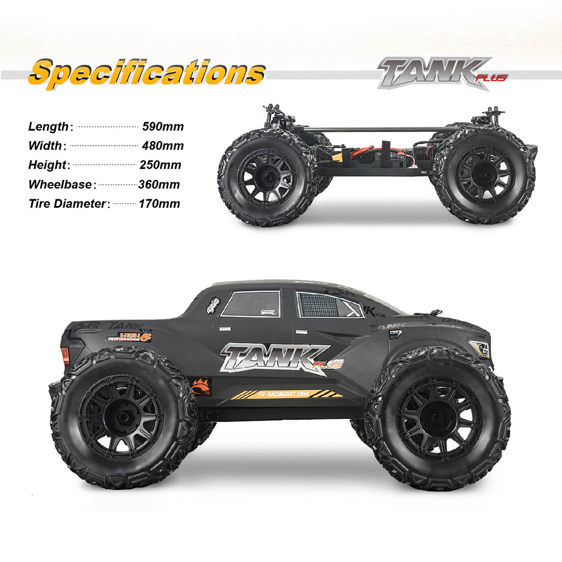FS Racing TANK 1/8 RC Car 4WD 110KM/H 2.4G RC Electric Racing Off-road Monster Truck Model (RTR Version)