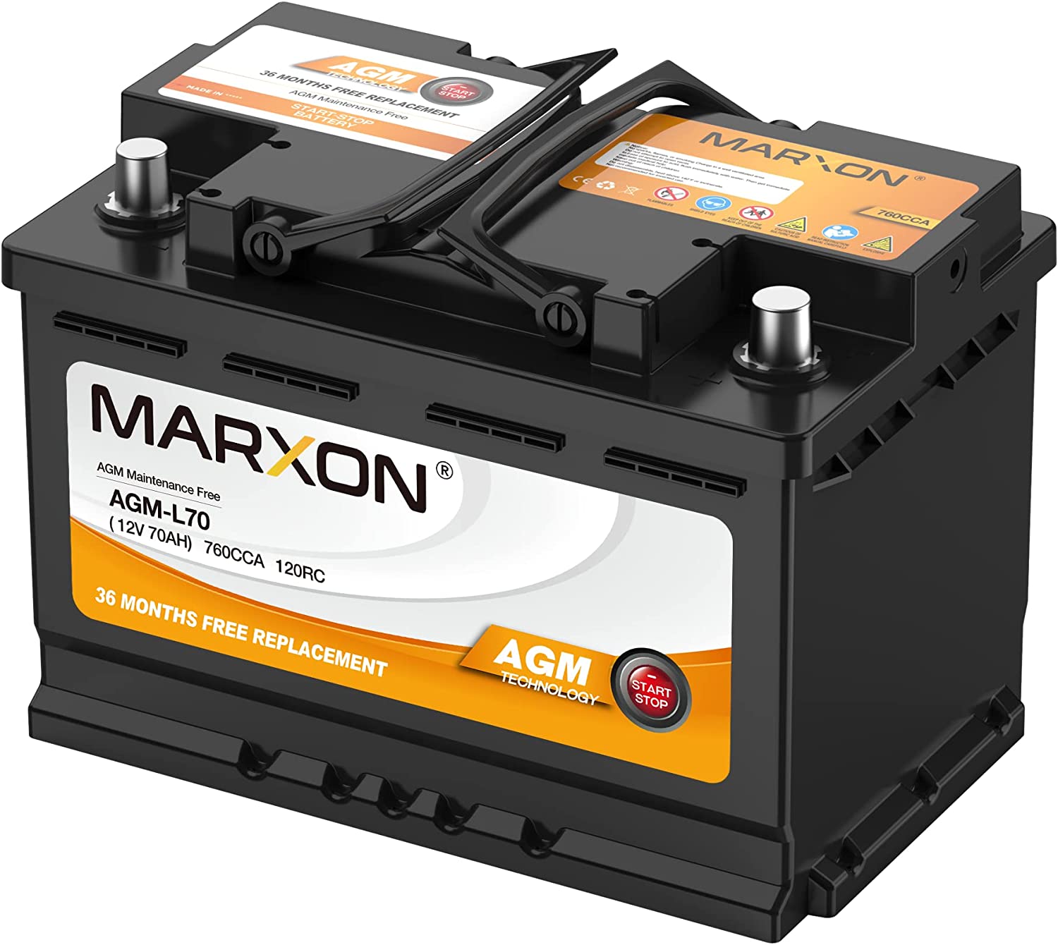 MARXON Group 48 H6 L3 Start and Stop Car Battery 12v 70AH 760CCA AGM BCI48 Maintenance Free Automotive Replacement Batteries Three Years Warranty
