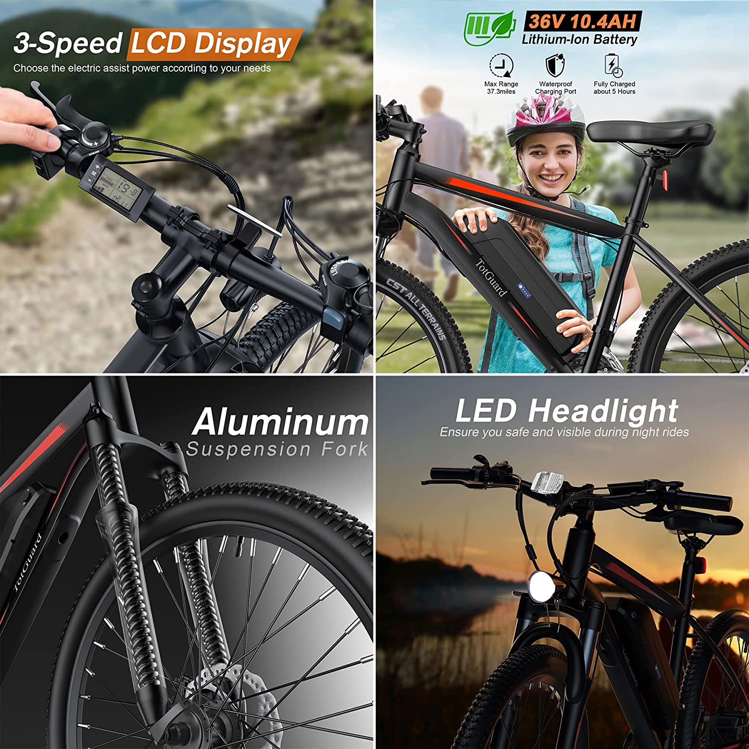 TotGuard Electric Bike, Electric Bike for Adults, 26