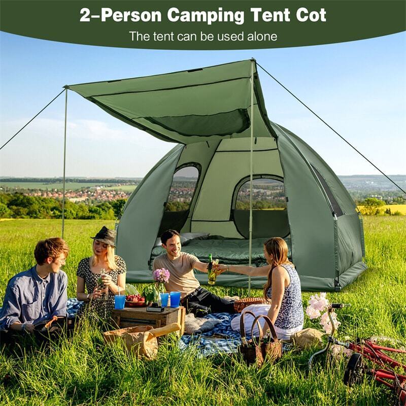 5-in-1 Tent Cot 2-Person Portable Outdoor Camping Tent Combo with Air Mattress Sleeping Bag & Sunshade