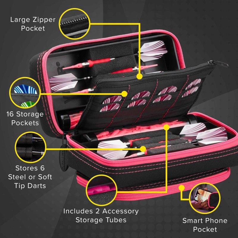Casemaster Plazma Pro Dart Case Black with Pink Trim and Phone Pocket