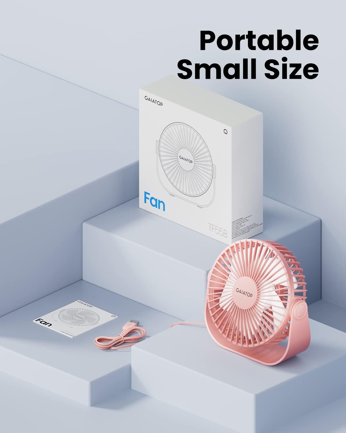 Gaiatop USB Desk Fan, 3 Speeds Portable Small Fan with Strong Airflow, 5.5 Inch Quiet Table Fan, 90° Rotate Personal Cooling Fan For Bedroom Home Office Desktop Travel (Black)