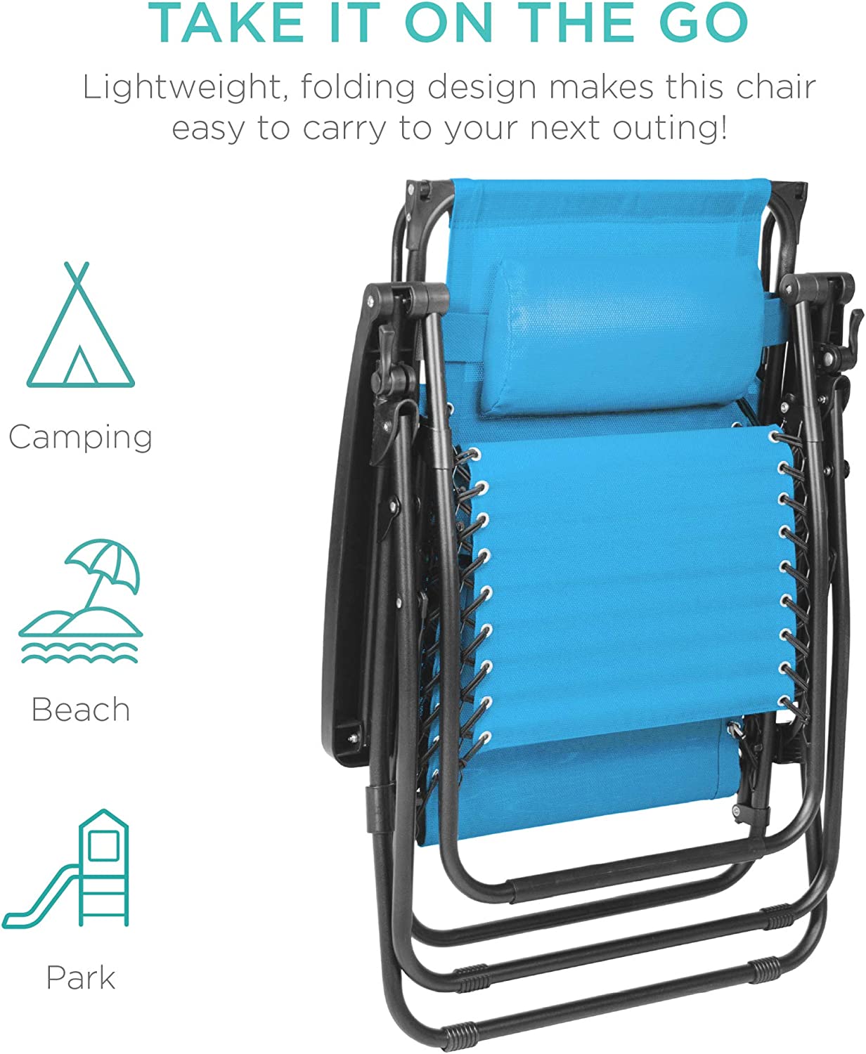 Folding Zero Gravity Outdoor Recliner Patio Lounge Chair w/Adjustable Canopy Shade, Headrest, Side Accessory Tray, Textilene Mesh - Beige