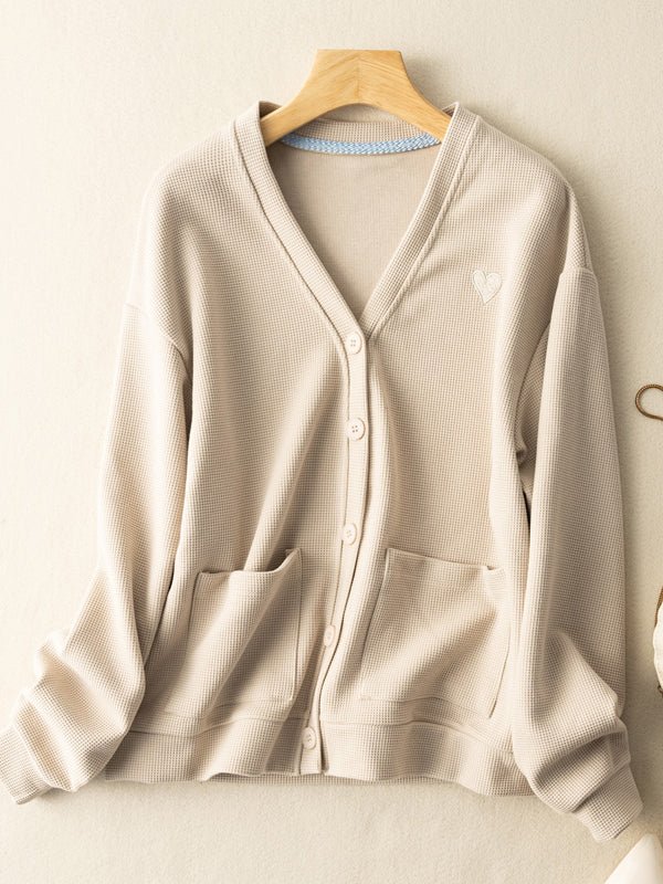 100% Natural Fabric V Neck Casual Cardigan Coat