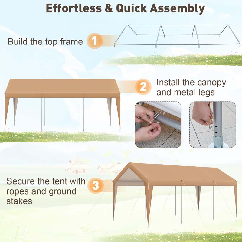 10 x 20 FT Heavy-Duty Steel Frame Carport Portable Garage Tent, All-Season Outdoor SUV Truck Car Canopy Boat Shelter