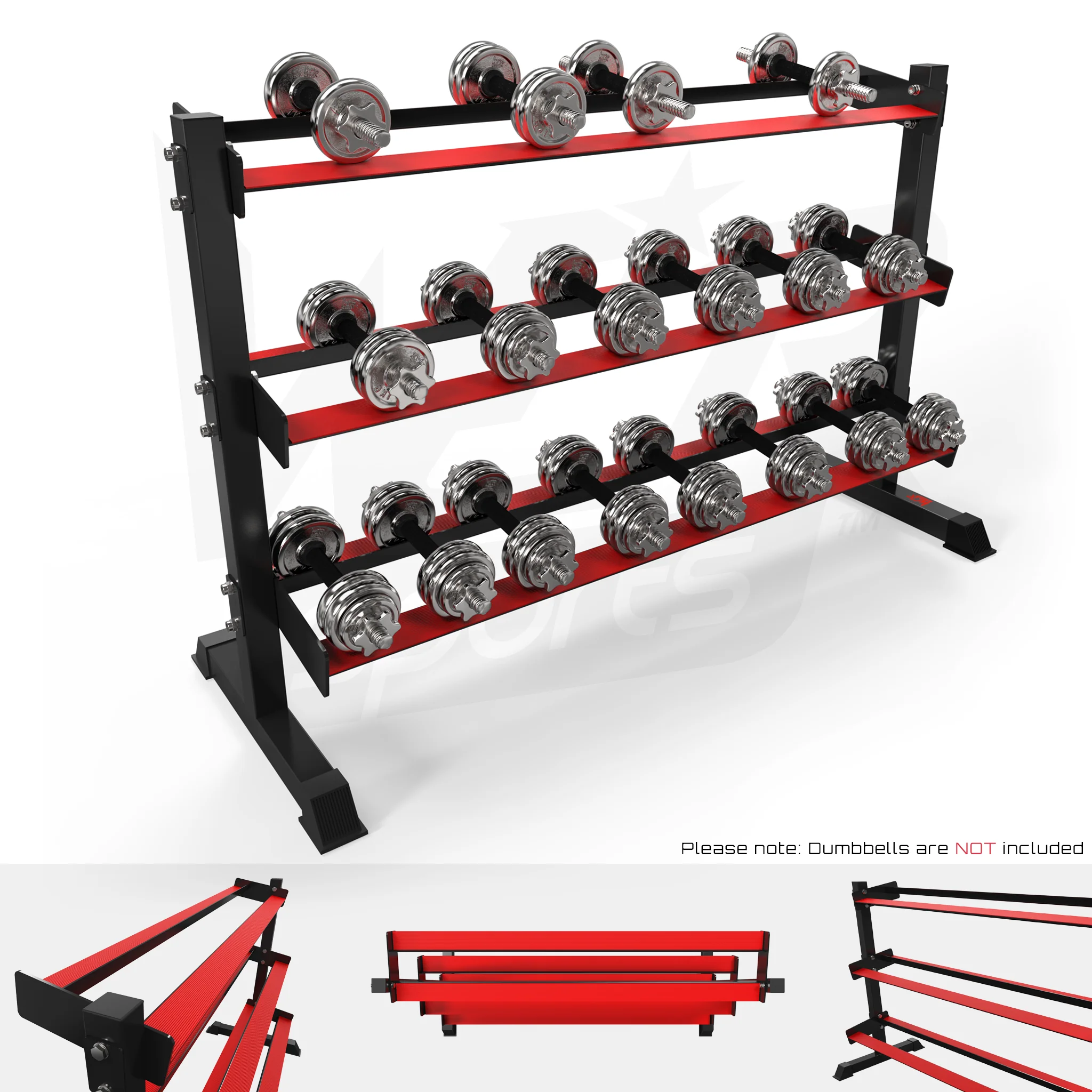We R Sports 3 Tier Dumbbell Rack - Black