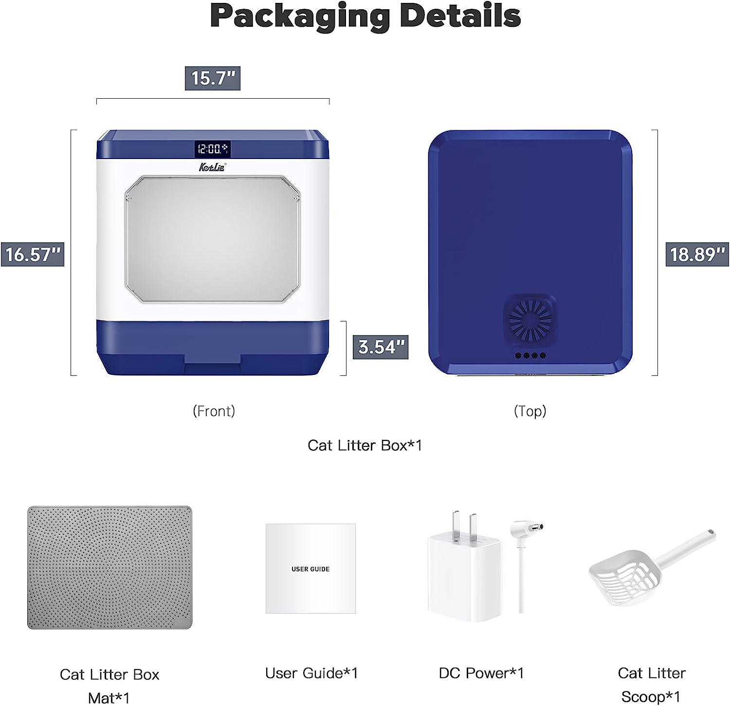 Smart Odor Removal Cat Litter Box, Covered Kitty Litter Box Extra Large Space, Enclosed Litter Box with Lid for Multiple Indoor Cats, Easy Clean, and Assemble, Includes Scoop and Mat