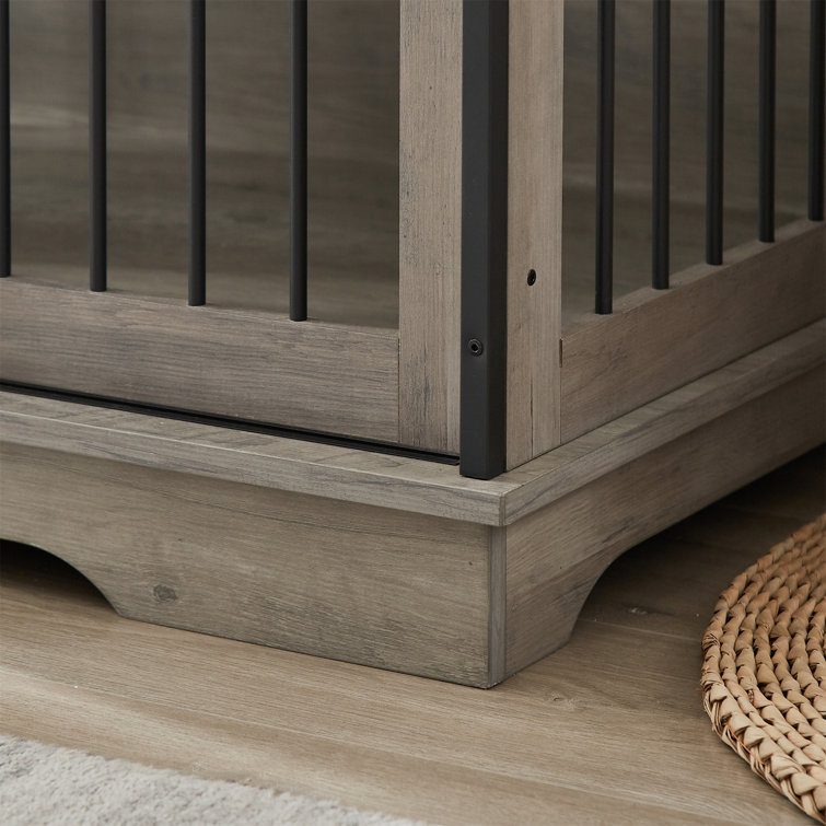 2 Drawers 71'' Super Big Furniture Style Dog Crate Dog Kennel Cage Barn Door W/ Detachable Layer Rustic Gray