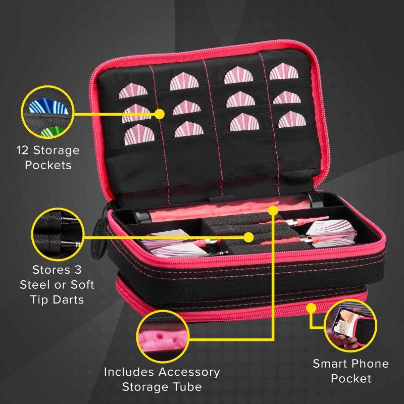 Casemaster Plazma Plus Dart Case Black with Pink Trim and Phone Pocket