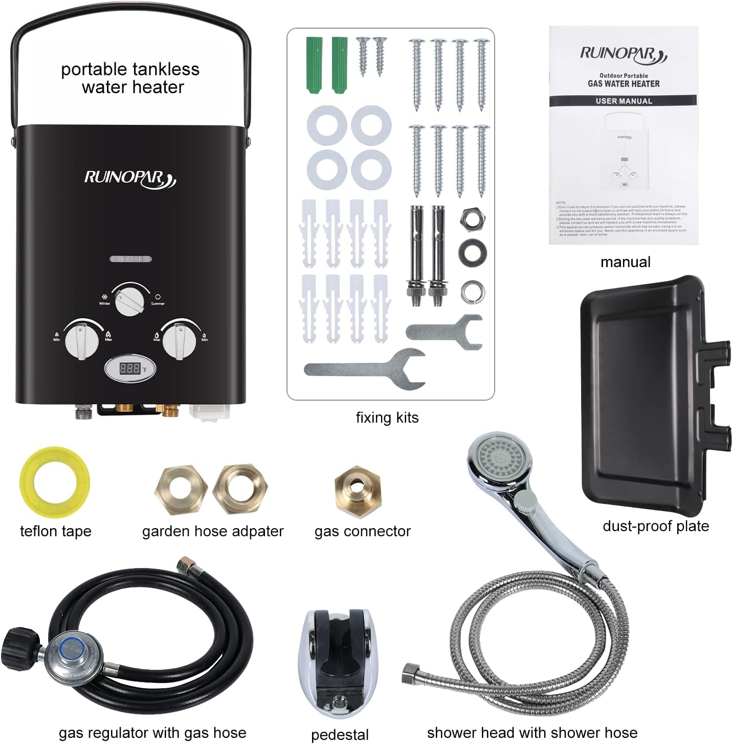 Portable Water Heater Propane Tankless - 6L 1.58GPM RV on demand Hot Gas Outdoor Digital Display Water Heater for Camping ,Boat,Cabins