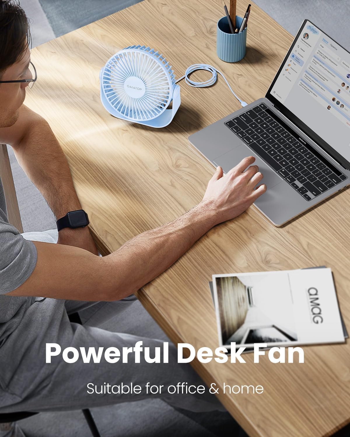 Gaiatop USB Desk Fan, 3 Speeds Portable Small Fan with Strong Airflow, 5.5 Inch Quiet Table Fan, 90° Rotate Personal Cooling Fan For Bedroom Home Office Desktop Travel (Black)